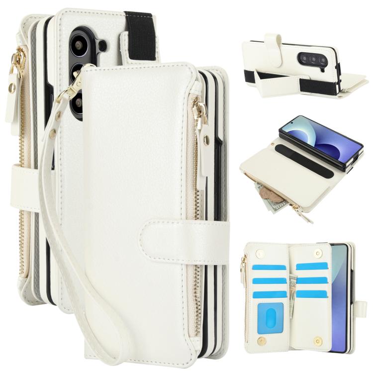 For Galaxy Z Fold8 Ultra Solid Color Wristband Wallet Folding Leather Phone Case with Lanyard(White) — купить у Sunsky-online WW
