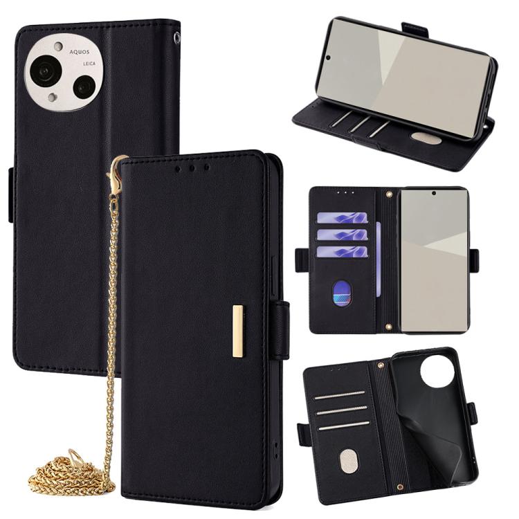 

For Sharp Aquos R10 5G Crossbody Chain Leather Phone Case(Black)