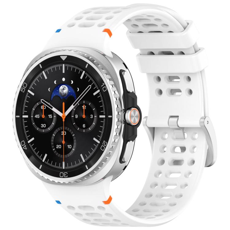 

For Samsung Galaxy Watch8 / Watch8 Classic xDfind Alloy Silver Buckle Breathable Hole Silicone Watch Band(White)