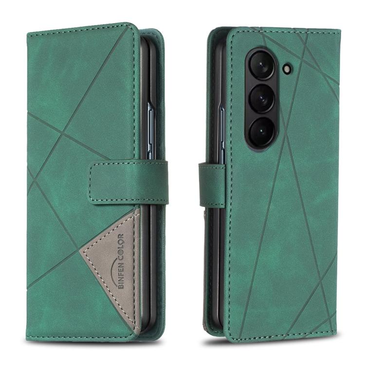 

For Samsung Galaxy Z Fold6 Magnetic Buckle Rhombus Texture Leather Phone Case(Green)