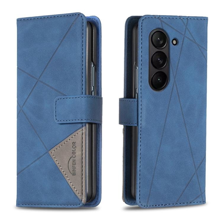 

For Samsung Galaxy Z Fold5 Magnetic Buckle Rhombus Texture Leather Phone Case(Blue)
