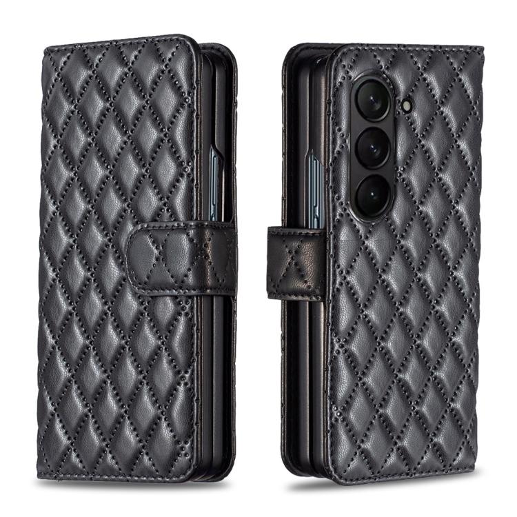 

For Samsung Galaxy Z Fold5 Diamond Lattice Wallet Flip Leather Phone Case(Black)