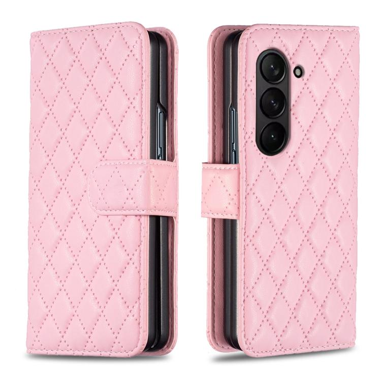 

For Samsung Galaxy Z Fold6 Diamond Lattice Wallet Flip Leather Phone Case(Pink)