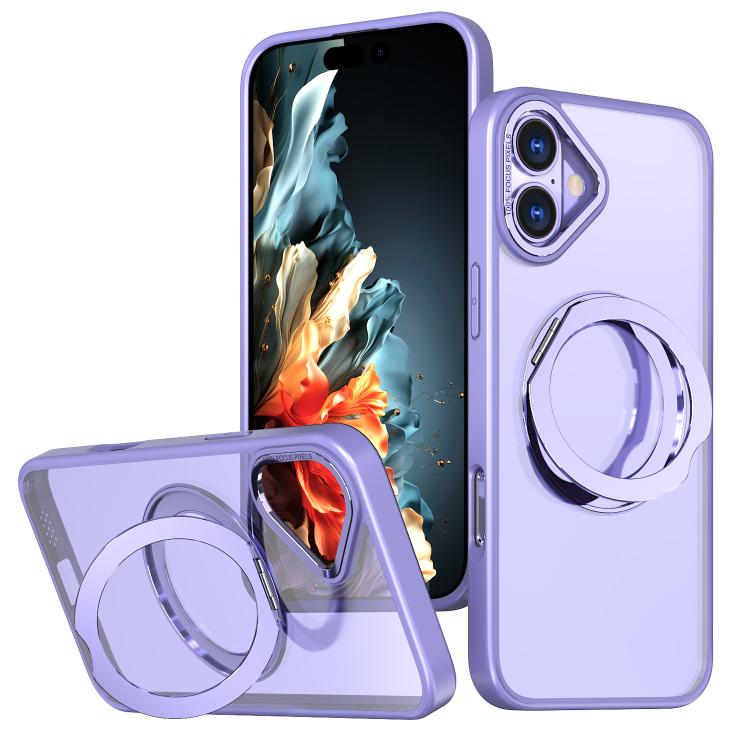 

For iPhone 16 Plus kalebol MagSafe Metal Ring Holder Phone Case(Light Purple)