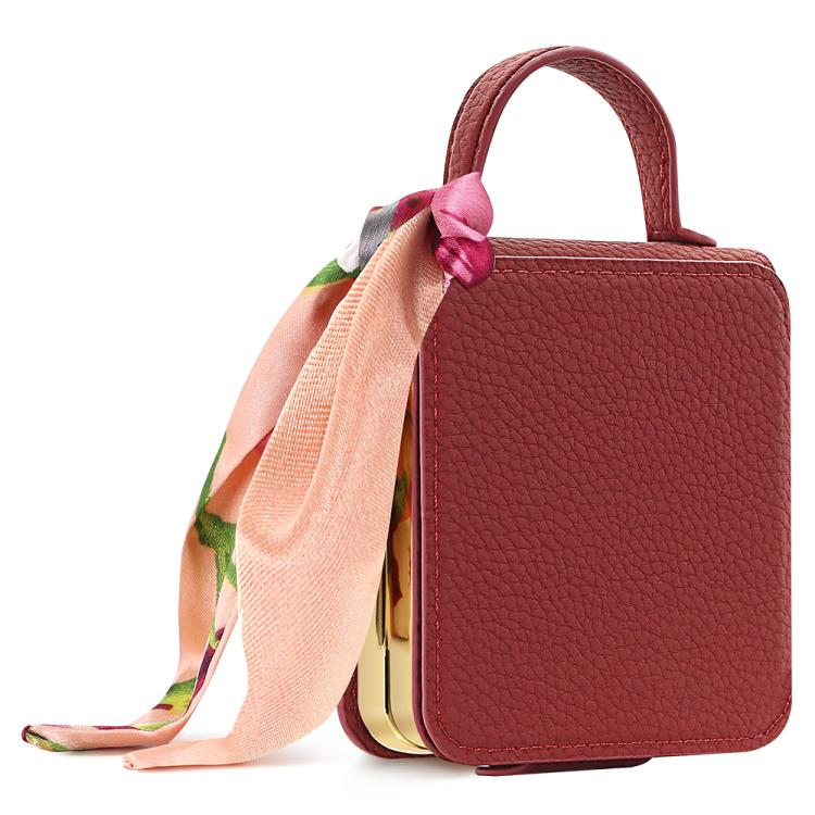 

For Samsung Galaxy Z Flip7 Litchi Pattern Makeup Mirror PU Phone Case with Silk Scarf(Red)