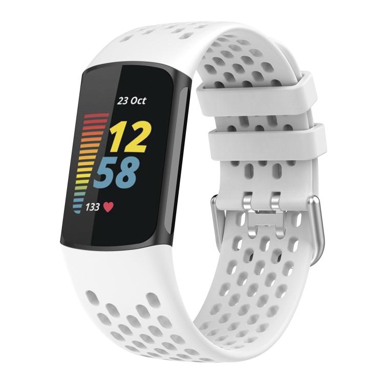 

For Fitbit Charge 6 / 5 xDfind Hole Style Breathable Silicone Watch Band(White)