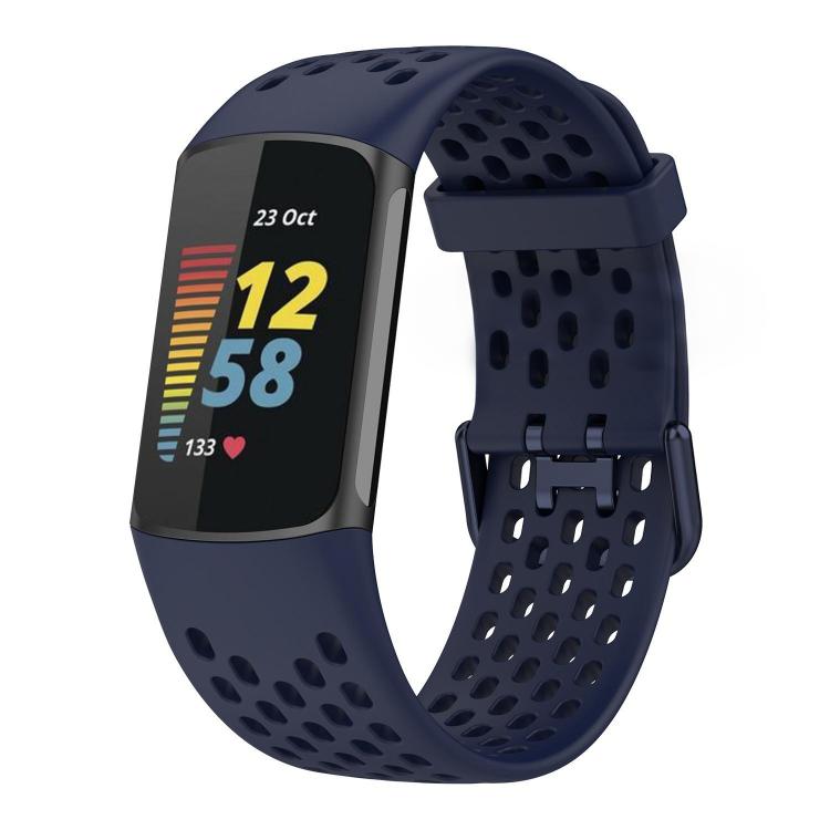 For Fitbit Charge 6 / 5 xDfind Hole Style Breathable Silicone Watch Band(Dark Blue)