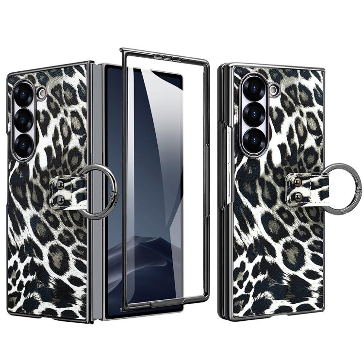 

For Samsung Galaxy Z Fold6 VIETAO Leopard Print Metal Ring Leather Phone Case(Black)
