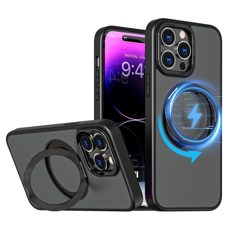 

For iPhone 16 Pro Max kalebol MagSafe Metal Ring Holder Phone Case(Black)