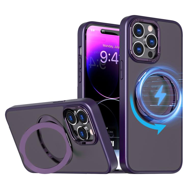 

For iPhone 15 Pro Max kalebol MagSafe Metal Ring Holder Phone Case(Dark Purple)