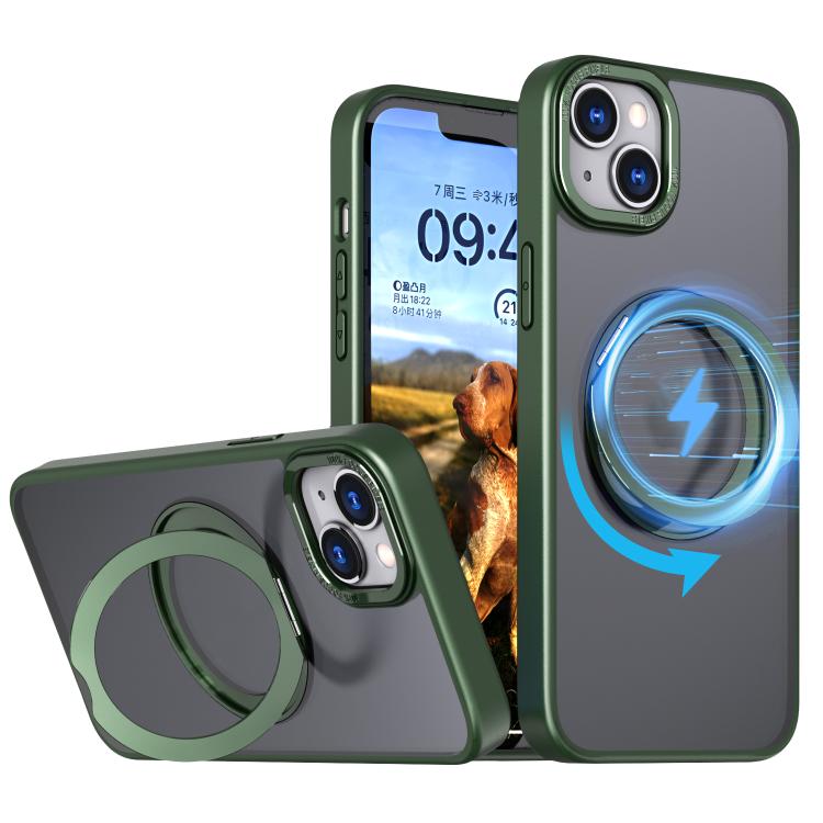 

For iPhone 15 Plus kalebol MagSafe Metal Ring Holder Phone Case(Green)