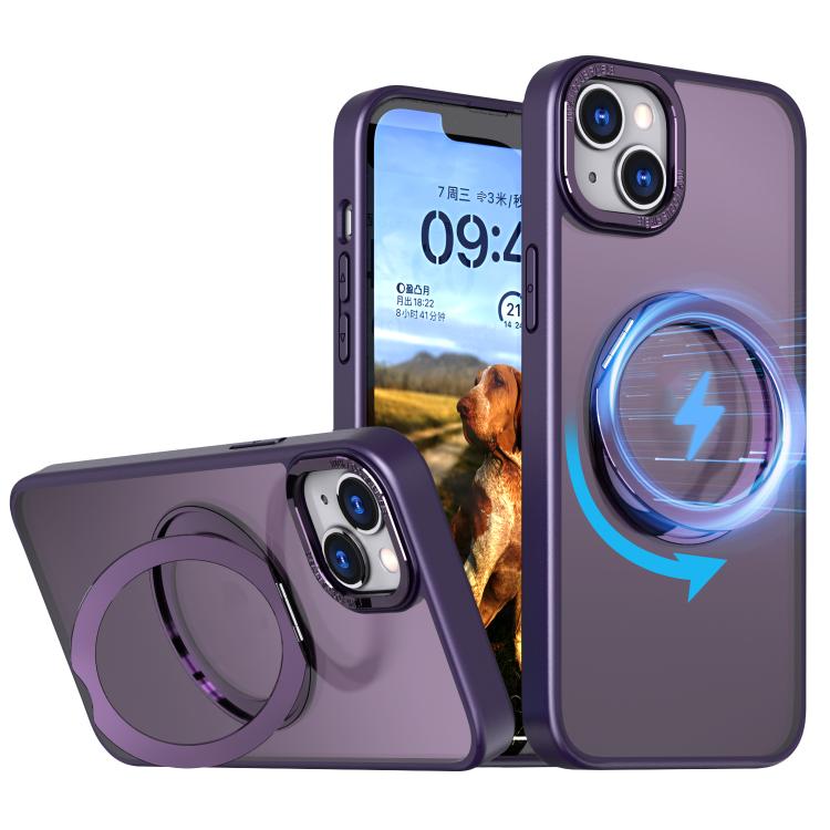 

For iPhone 14 kalebol MagSafe Metal Ring Holder Phone Case(Dark Purple)