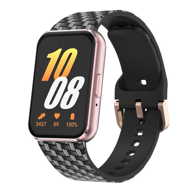 

For Samsung Galaxy Fit3 xDfind Gold Buckle Printed Silicone Watch Band(Carbon Fiber Texture)