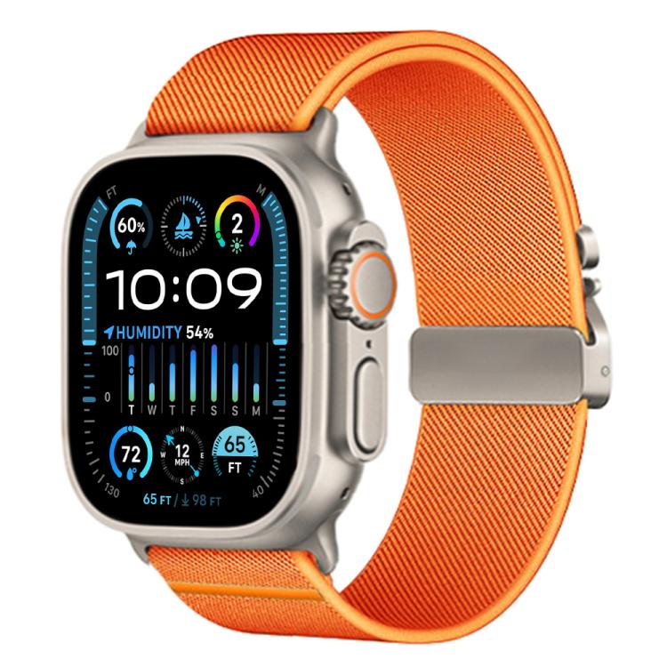 

For Apple Watch 42 / 44 / 45 / 46 / 49mm xDfind Parachute Buckle Stretch Nylon Watch Band(Orange)