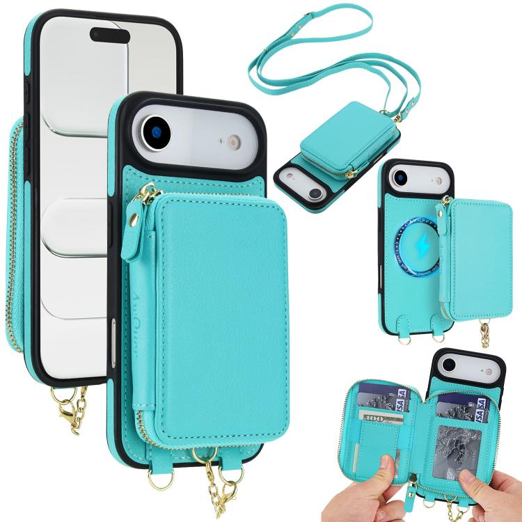 

For iPhone Air AwQuer 2 in 1 Crossbody Zipper Wallet Leather Back Phone Case(Light Green)