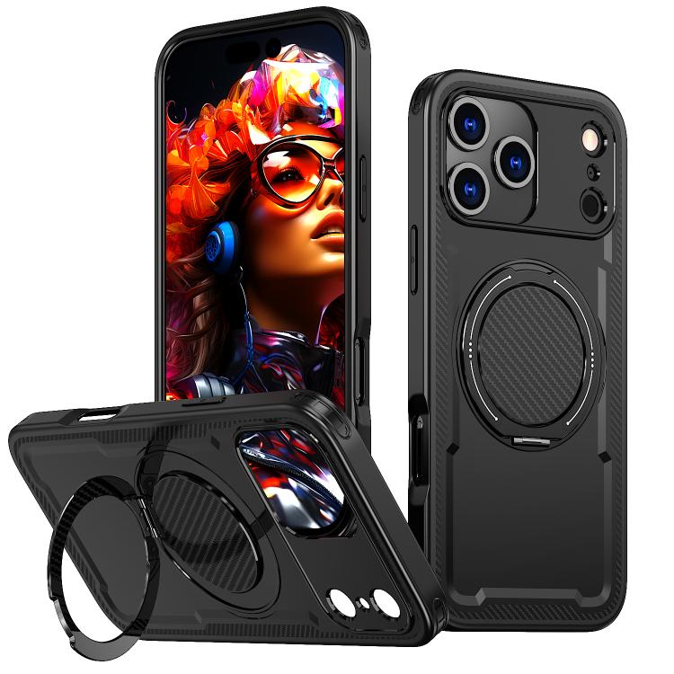

For iPhone 17 Pro Max kalebol Metal 360 Degree Rotation Holder MagSafe Phone Case(Black)