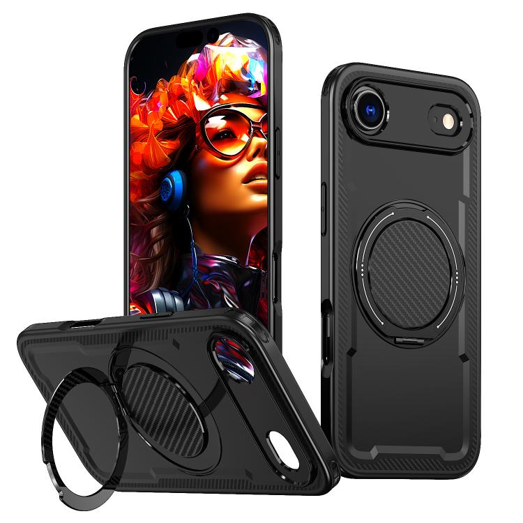 

For iPhone Air kalebol Metal 360 Degree Rotation Holder MagSafe Phone Case(Black)