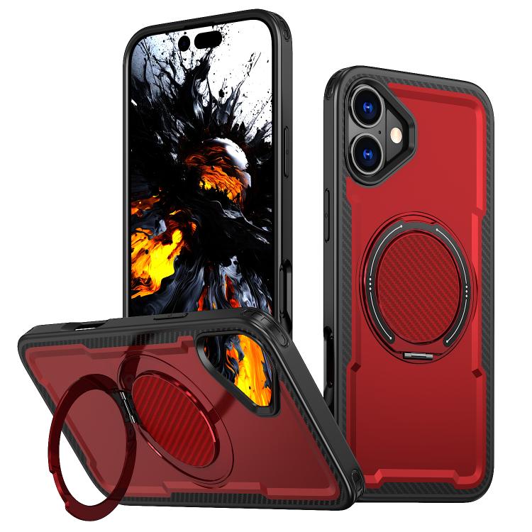

For iPhone 16 Plus kalebol Metal 360 Degree Rotation Holder MagSafe Phone Case(Red)