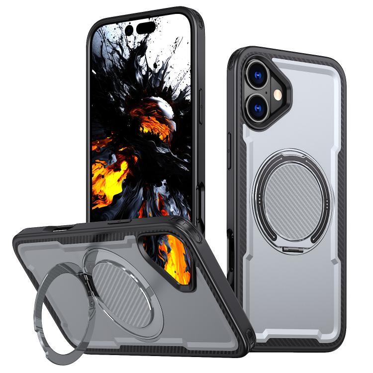 For iPhone 16 Plus kalebol Metal 360 Degree Rotation Holder MagSafe Phone Case(Grey)