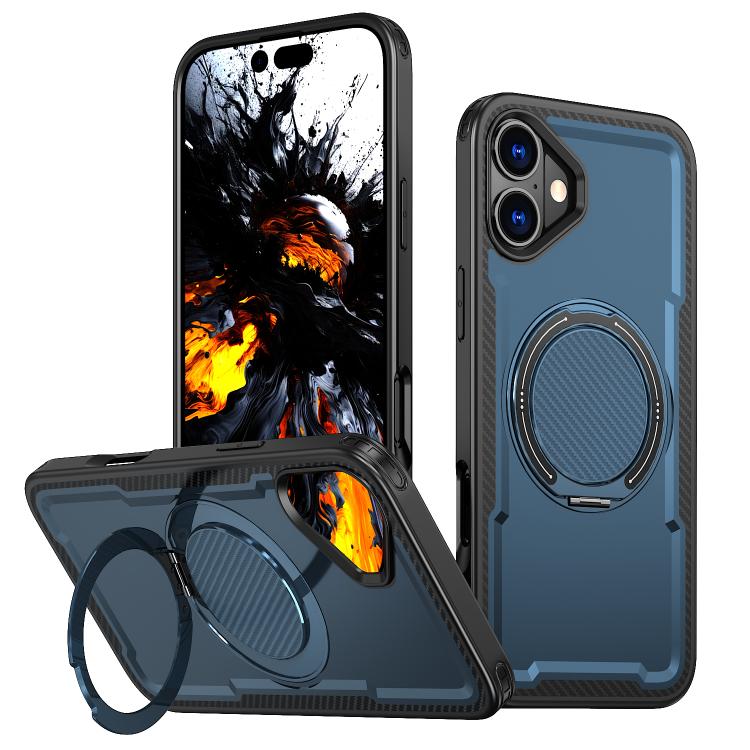 

For iPhone 16 Plus kalebol Metal 360 Degree Rotation Holder MagSafe Phone Case(Navy Blue)