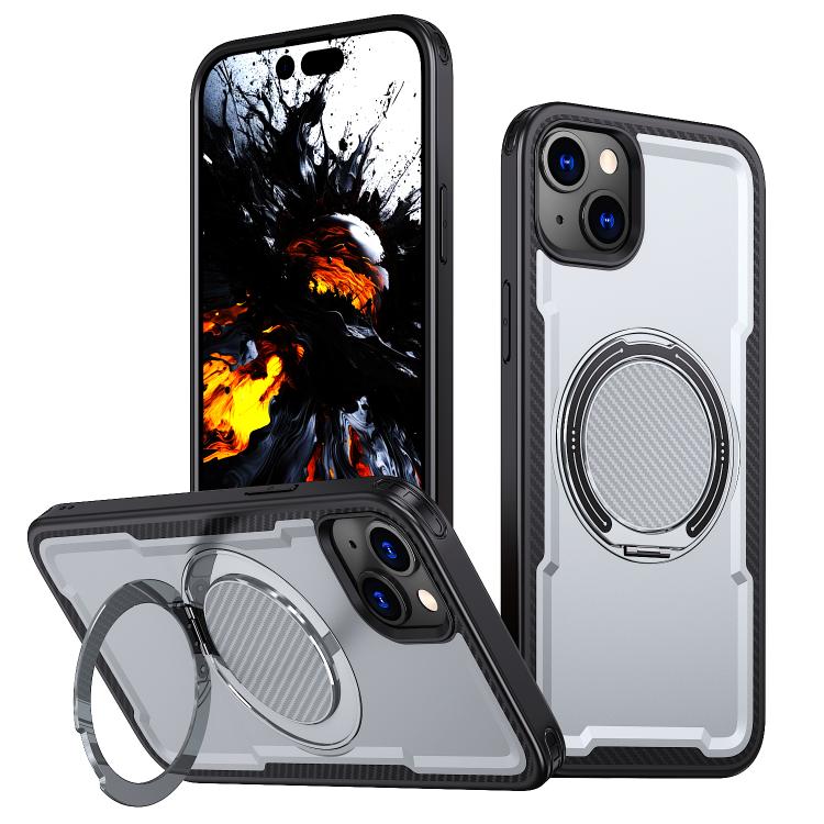 For iPhone 14 Plus kalebol Metal 360 Degree Rotation Holder MagSafe Phone Case(Grey)