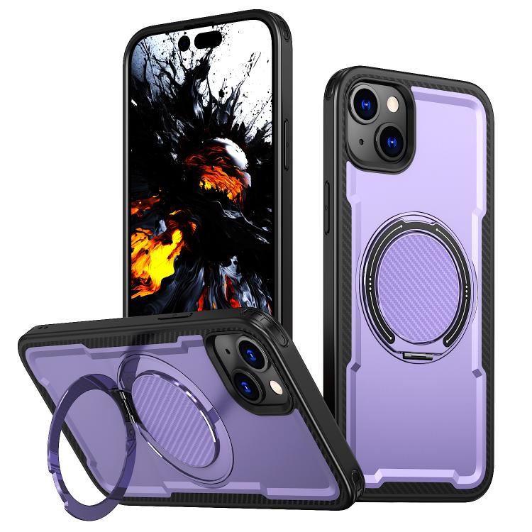 For iPhone 14 kalebol Metal 360 Degree Rotation Holder MagSafe Phone Case(Purple)