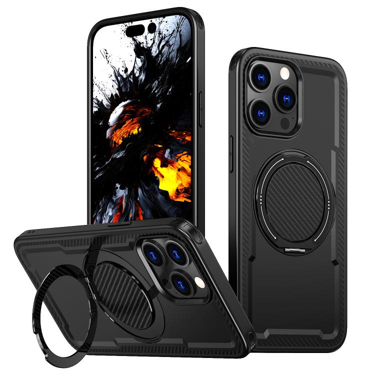 

For iPhone 14 Pro kalebol Metal 360 Degree Rotation Holder MagSafe Phone Case(Black)