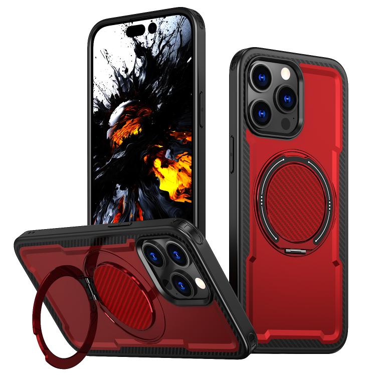 

For iPhone 14 Pro kalebol Metal 360 Degree Rotation Holder MagSafe Phone Case(Red)