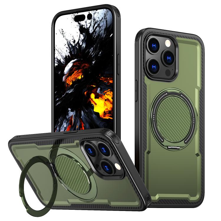 

For iPhone 14 Pro Max kalebol Metal 360 Degree Rotation Holder MagSafe Phone Case(Green)