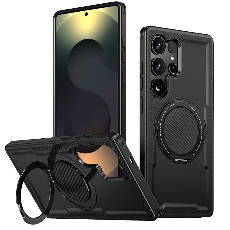 

For Samsung Galaxy S24 Ultra 5G kalebol Metal 360 Degree Rotation Holder MagSafe Phone Case(Black)