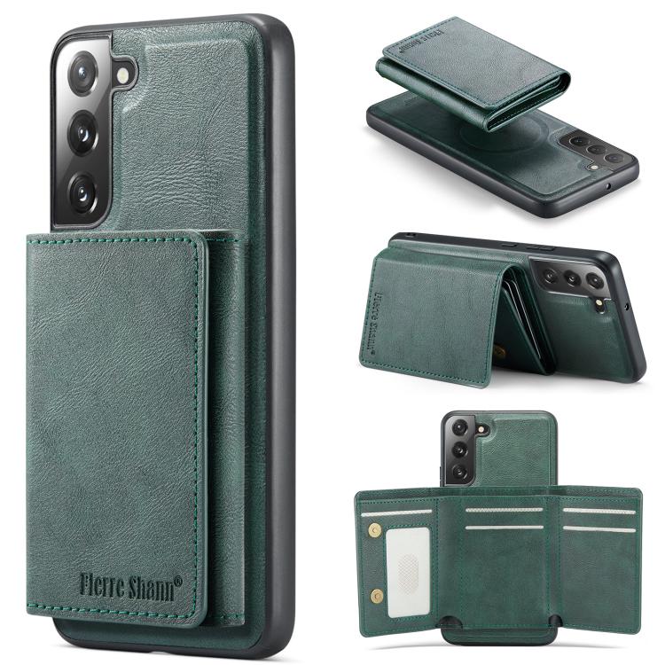 

For Samsung Galaxy S22+ 5G Fierre Shann 2 in 1 Holder RFID Card Slot Wallet MagSafe Phone Case(Green)