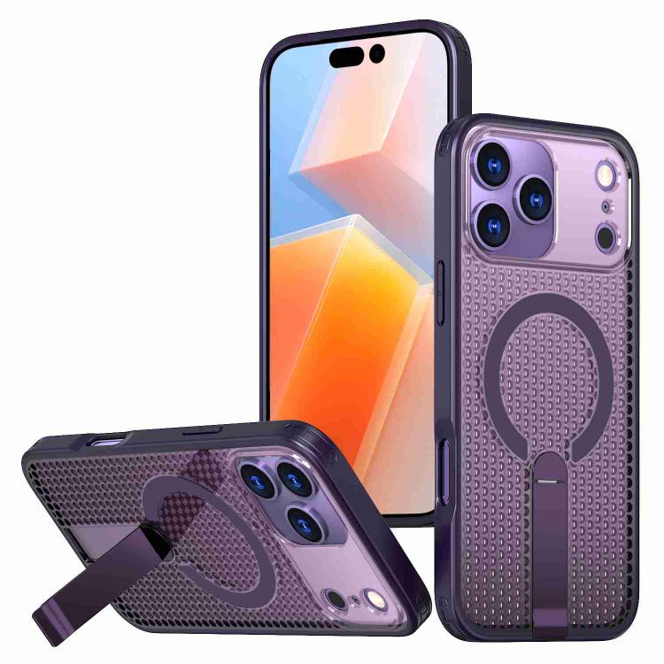 For iPhone 17 Pro Max kalebol Honeycomb Cooling MagSafe Holder Phone Case(Purple)