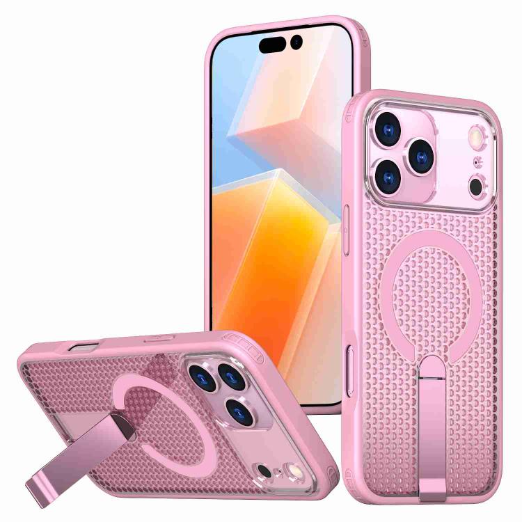 

For iPhone 17 Pro kalebol Honeycomb Cooling MagSafe Holder Phone Case(Pink)