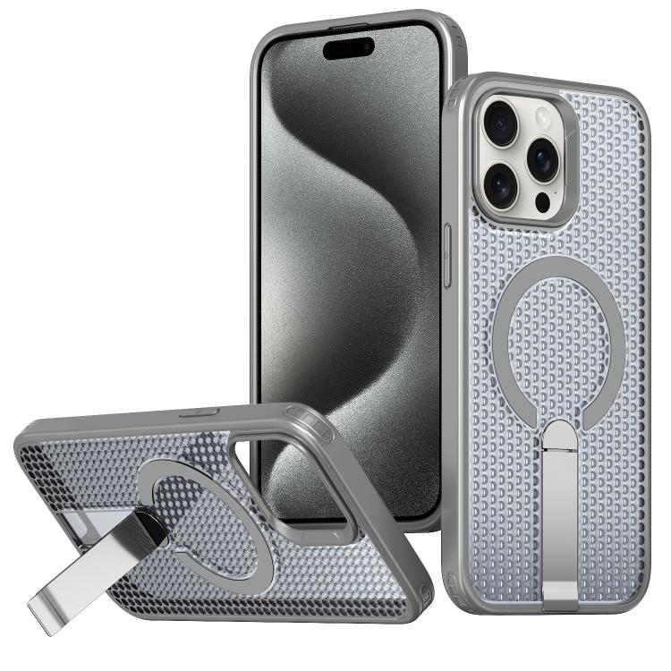 

For iPhone 15 Pro kalebol Honeycomb Cooling MagSafe Holder Phone Case(Titanium Grey)