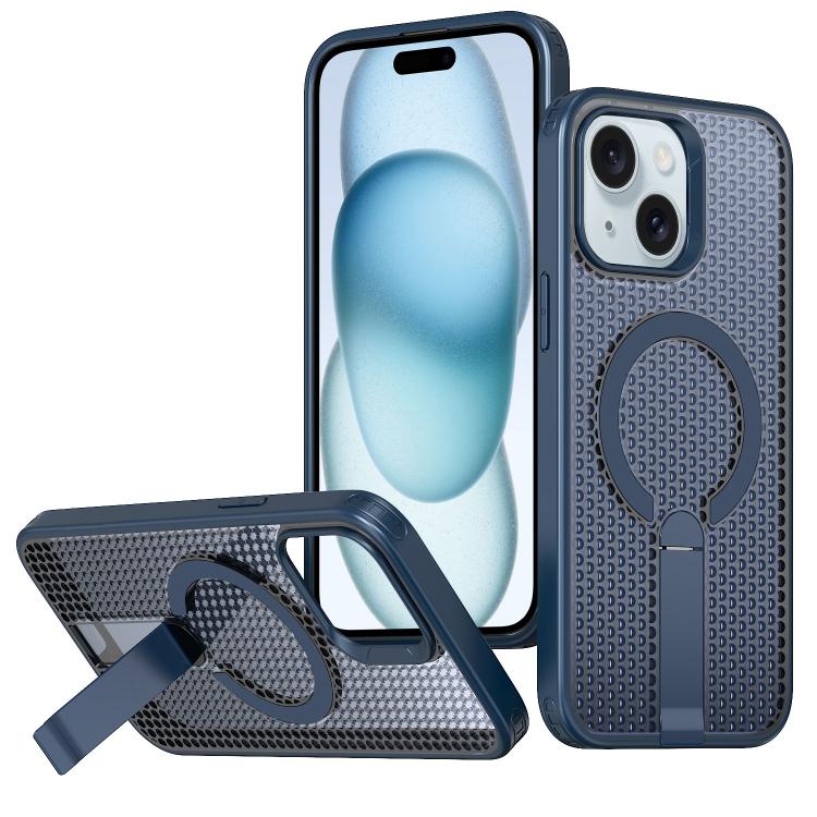 

For iPhone 15 kalebol Honeycomb Cooling MagSafe Holder Phone Case(Blue)