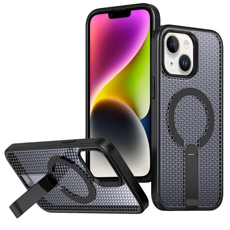 For iPhone 14 kalebol Honeycomb Cooling MagSafe Holder Phone Case(Black)