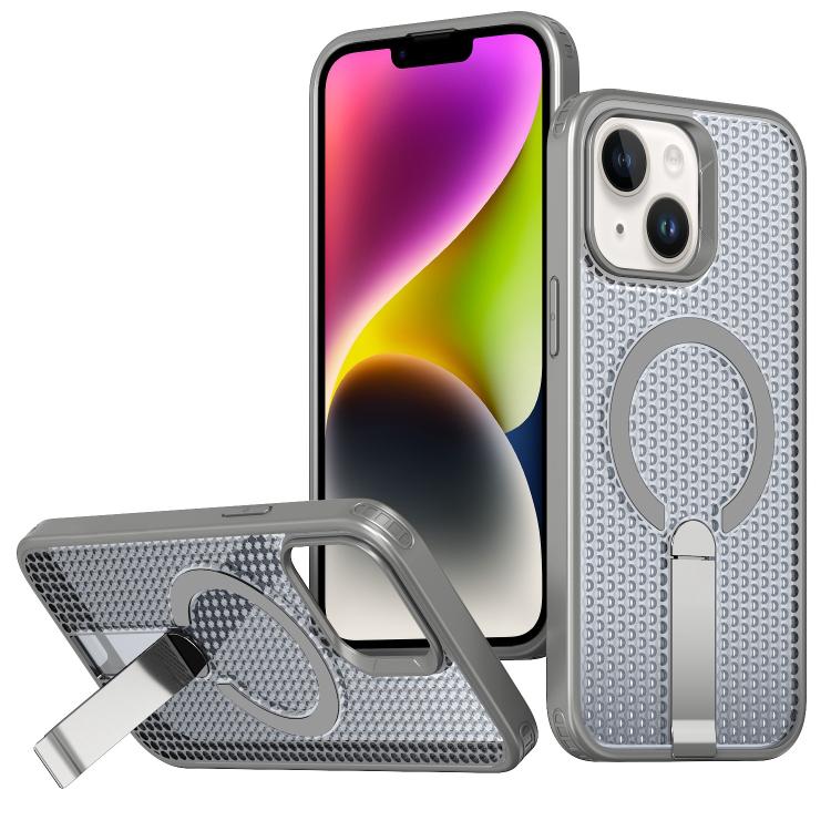 

For iPhone 14 kalebol Honeycomb Cooling MagSafe Holder Phone Case(Titanium Grey)