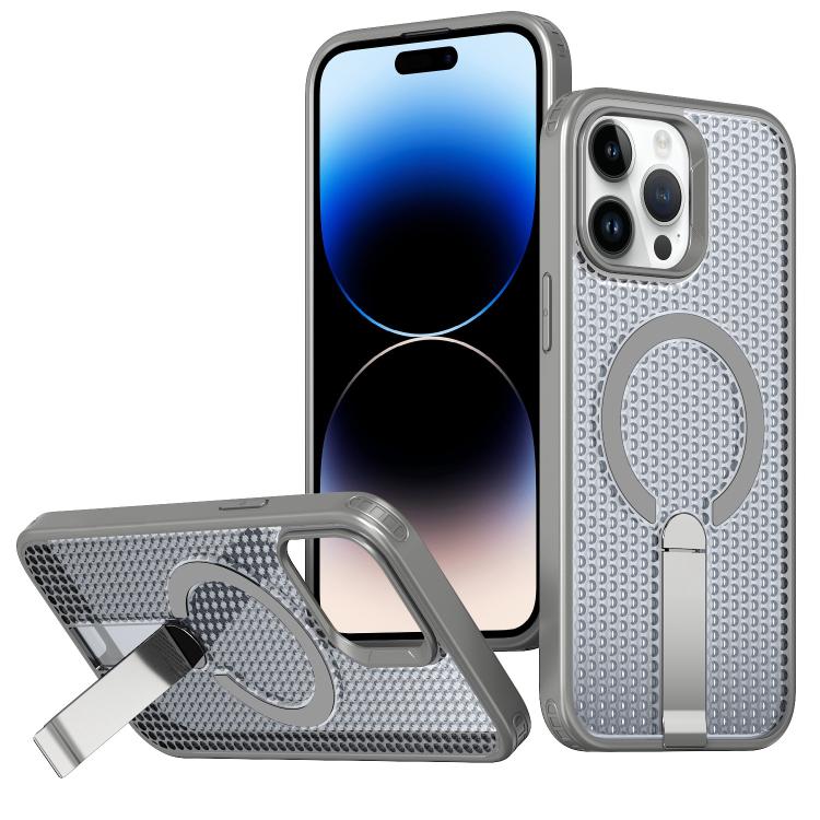 

For iPhone 14 Pro Max kalebol Honeycomb Cooling MagSafe Holder Phone Case(Titanium Grey)