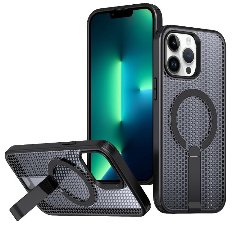 

For iPhone 13 Pro Max kalebol Honeycomb Cooling MagSafe Holder Phone Case(Black)