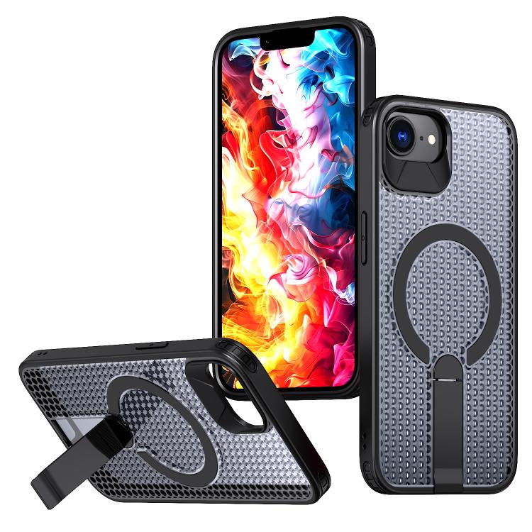 

For iPhone 16e kalebol Honeycomb Cooling MagSafe Holder Phone Case(Black)
