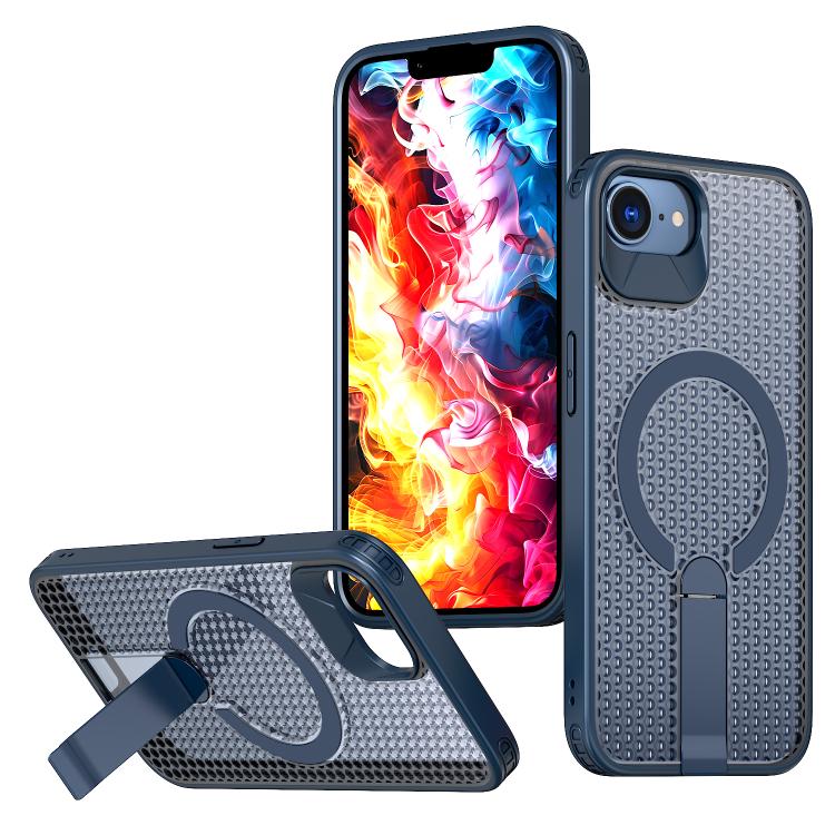 

For iPhone 16e kalebol Honeycomb Cooling MagSafe Holder Phone Case(Blue)