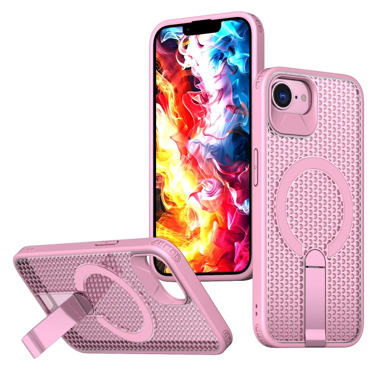 

For iPhone 16e kalebol Honeycomb Cooling MagSafe Holder Phone Case(Pink)