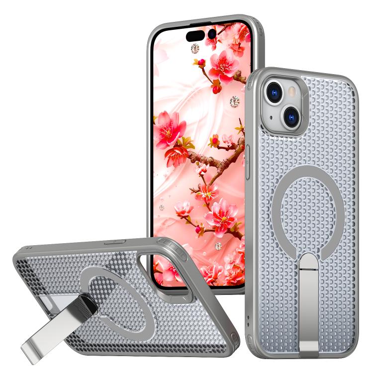

For iPhone 14 Plus kalebol Honeycomb Cooling MagSafe Holder Phone Case(Titanium Grey)