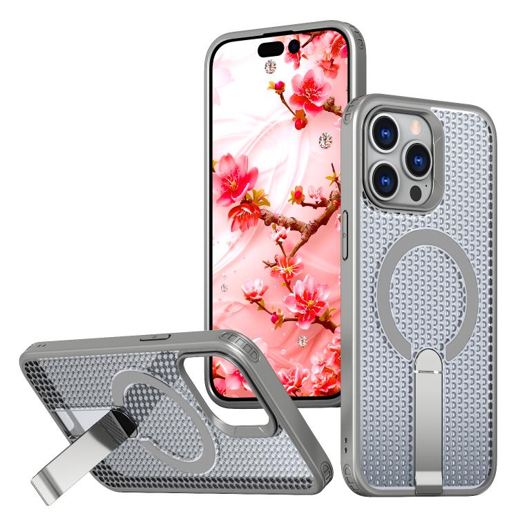 

For iPhone 14 Pro kalebol Honeycomb Cooling MagSafe Holder Phone Case(Titanium Grey)