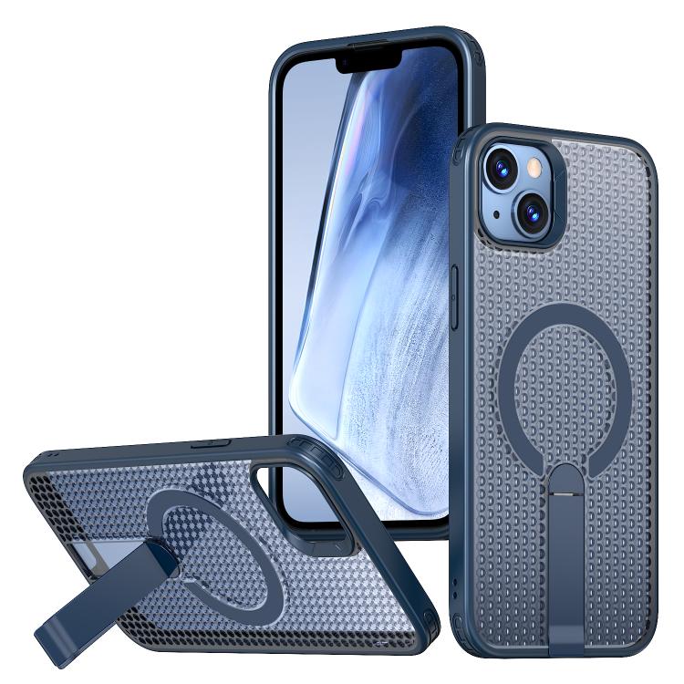 

For iPhone 13 kalebol Honeycomb Cooling MagSafe Holder Phone Case(Blue)