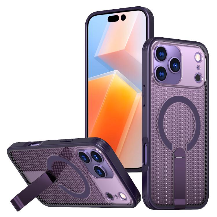 For iPhone 18 Pro Max kalebol Honeycomb Cooling MagSafe Holder Phone Case(Purple)