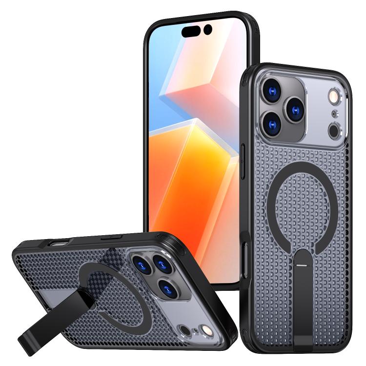 For iPhone 18 Pro kalebol Honeycomb Cooling MagSafe Holder Phone Case(Black)