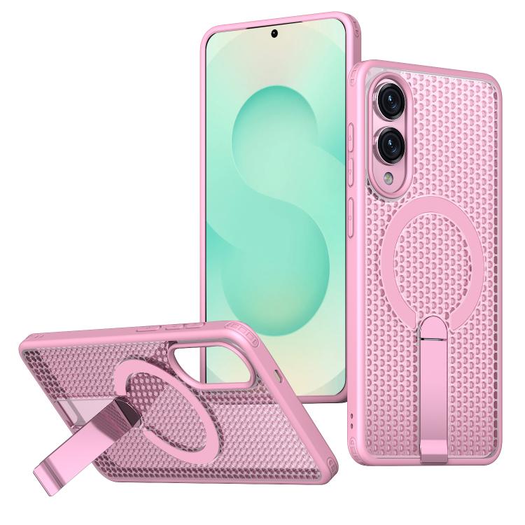 

For Samsung Galaxy S25 Edge 5G kalebol Honeycomb Cooling MagSafe Holder Phone Case(Pink)
