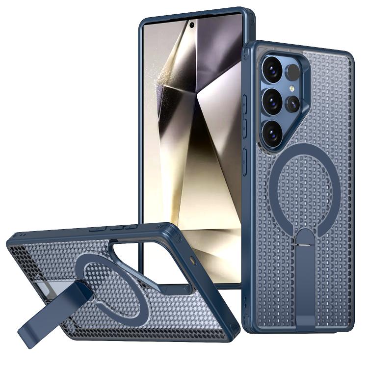 

For Samsung Galaxy S24 Ultra 5G kalebol Honeycomb Cooling MagSafe Holder Phone Case(Blue)