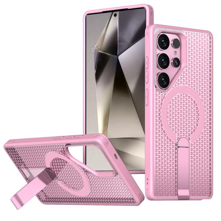 

For Samsung Galaxy S24 Ultra 5G kalebol Honeycomb Cooling MagSafe Holder Phone Case(Pink)